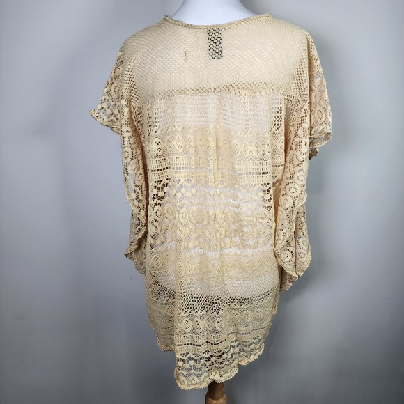 Crochet‎ Tunic Womens Large BOHO Cottage Country Hippy Festival Cotton Ercu - Picture 4 of 13